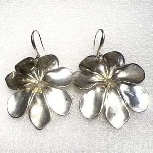 Vintage RLM Articulated Earrings Large Floral Silver Tone Dangle Drop Artisan